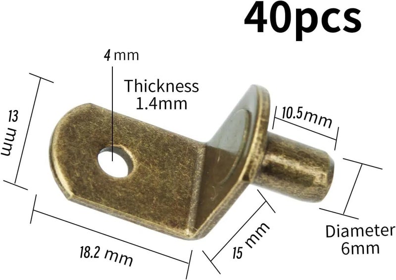 MAEXXNA 40pcs L-Shaped Metal Cabinet Shelf Clips with 6mm Hole, Bronze Shelf Pins for Kitchen Bookcase Furniture Support - Image 2